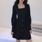 Puff-sleeve Square-toe A-line Dress