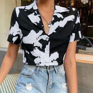 Short-sleeve Cropped Printed Shirt