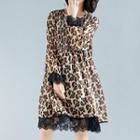 Leopard Print Long-sleeve Mini Chiffon Dress Chocolate - One Size