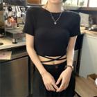Short-sleeve Tie-waist Cropped Knit Top