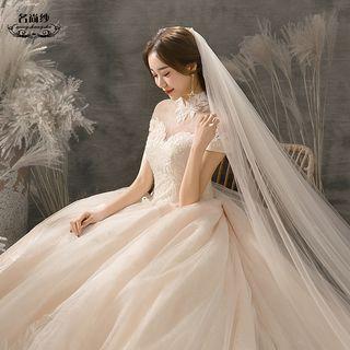 Short-sleeve Ball Gown Wedding Dress / Long Train Wedding Dress