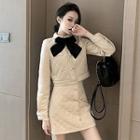Bow Quilted Buttoned Cropped Jacket / Mini A-line Skirt