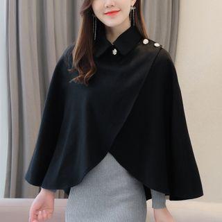 Sleeveless Lapel Plain Woolen Shawl Jacket