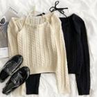 Set: Halter-neck Cable Knit Camisole Top + Cropped Open-front Cardigan