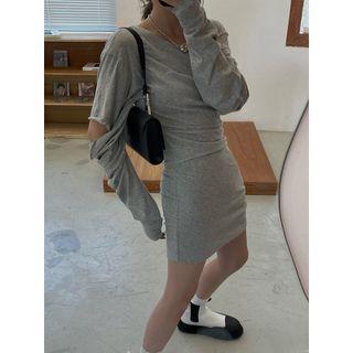 Long-sleeve Elbow-cutout Sheath Dress