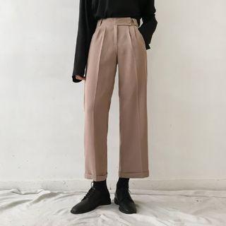 Turnup-hem Wide-leg Dress Pants