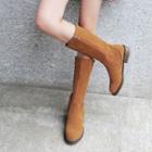 Faux Leather Elastic Mid-calf Boots