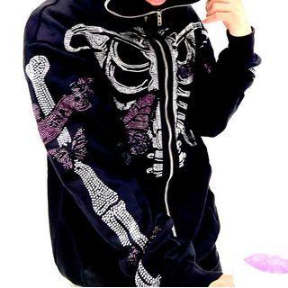 Skeleton Rhinestone Zip-up Hoodie