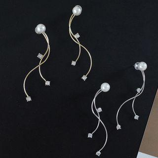 925 Sterling Silver Faux Pearl Swirl Fringed Earring