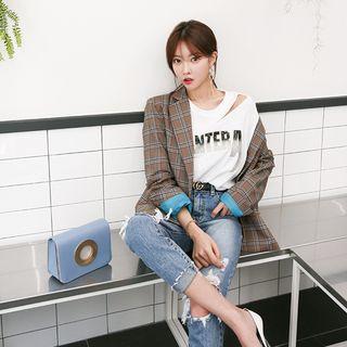 Slit-shoulder Lettering T-shirt