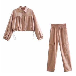 Drawstring-cuff Cargo Shirt / Straight-leg Pants