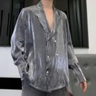 Set: Long-sleeve Double-breasted Iridescent Shirt + Pants