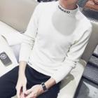 Lettering Mock Neck Knitted Top