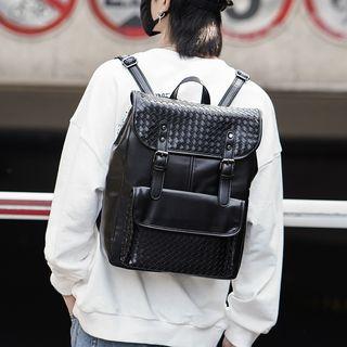 Faux Leather Braided Panel Backpack Black - One Size