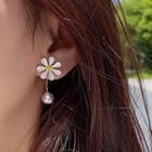 Alloy Flower Faux Pearl Dangle Earring 1 Pair - Re2201 - 925 Silver - As Shown In Figure - One Size