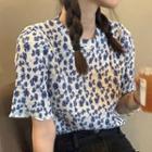 Short-sleeve Floral Top Floral - Blue - One Size