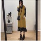 Floral Long-sleeve Midi Dress / Vest / Set