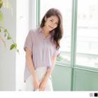 Fold-up Sleeve V-neck Blouse