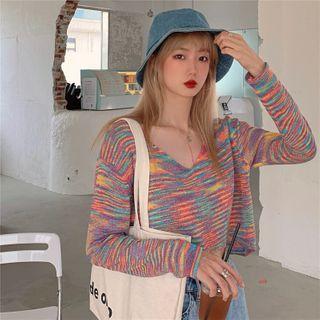 V Neck Color-block Loose-fit Knit Top