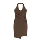 Halter-neck Zip-accent Sheath Dress