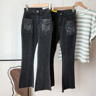 High-waist Rhinestone Jeans