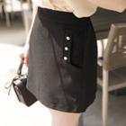 Faux-pearl Button Lace-panel Miniskirt