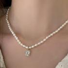 Rhinestone Pendant Pearl Layered Necklace