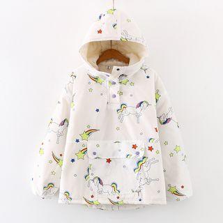Patterned Padded Hoodie White - One Size