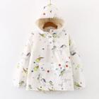 Patterned Padded Hoodie White - One Size