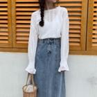 Lace Blouse / A-line Denim Skirt
