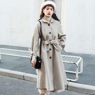 Long Buttoned Tie-waist Coat