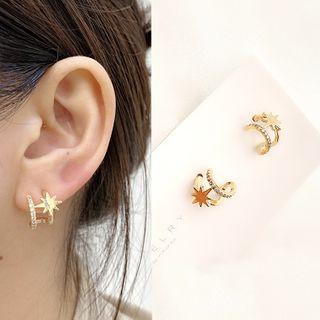 925 Sterling Silver Sun Layered Mini Hoop Earring 1 Pair - 925 Silver Stud - Sun - Gold - One Size