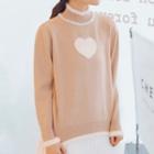 Heart Embroidered Mock-neck Sweater