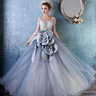 Embellished Short Sleeve Ball Gown
