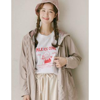 Floral Print Trim Hooded Safari Jacket