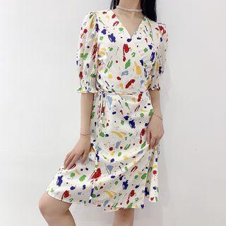 Short-sleeve Paint Splatter A-line Dress