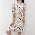 Short-sleeve Paint Splatter A-line Dress