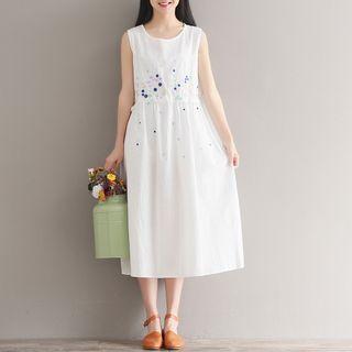 Embroidered Midi Linen Tank Dress