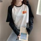 Long-sleeve Color Block Cutout-elbow T-shirt