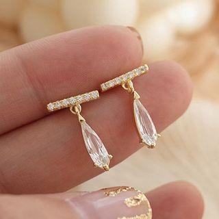 925 Sterling Silver Rhinestone Drop Bar Earrings 1 Pair - 925 Silver - Gold - One Size