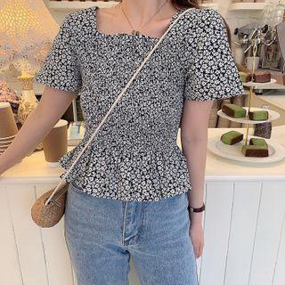 Floral Print Cropped Blouse Black - One Size