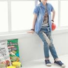 Short-sleeve Striped Denim Shirt