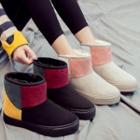 Genuine Suede Color Block Snow Short Boots