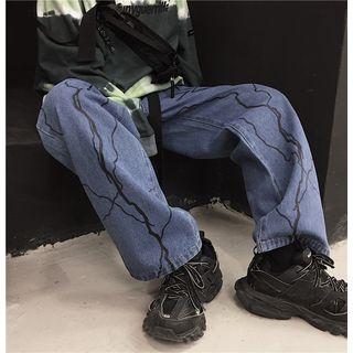 Thunder Print Straight-cut Jeans