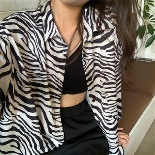 Long-sleeve Zebra Printed Shirt As Shown In Figure - One Size