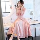 Bow Accent 3/4-sleeve Lace Midi Dress
