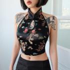 Traditional Chinese Embroidered Cropped Halter Top
