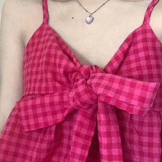 Cropped Tank Top Houndstooth - Red - One Size