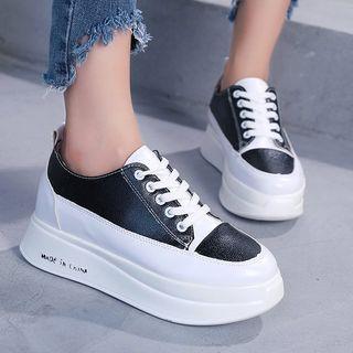 Faux Leather Lace Up Platform Sneakers