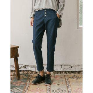 Band-waist Button-fly Baggy Jeans Blue - One Size